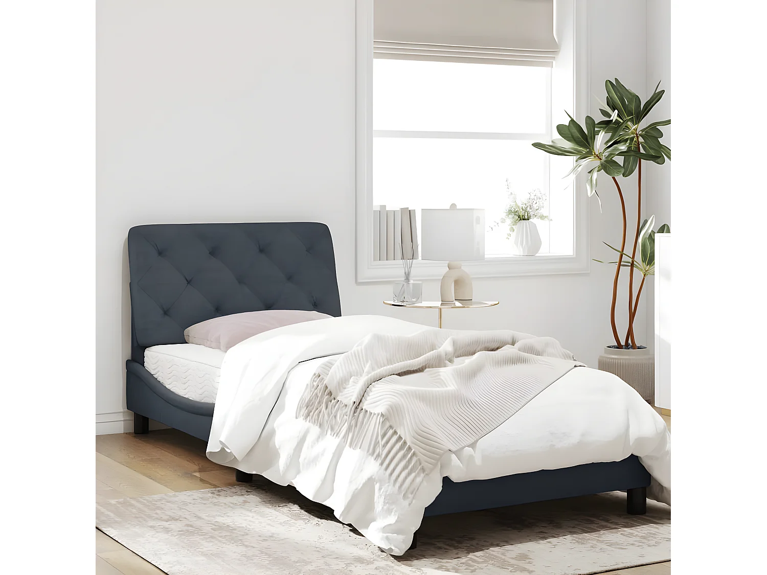 Cadre de lit avec tête de lit Gris foncé 90x200 cm Velours