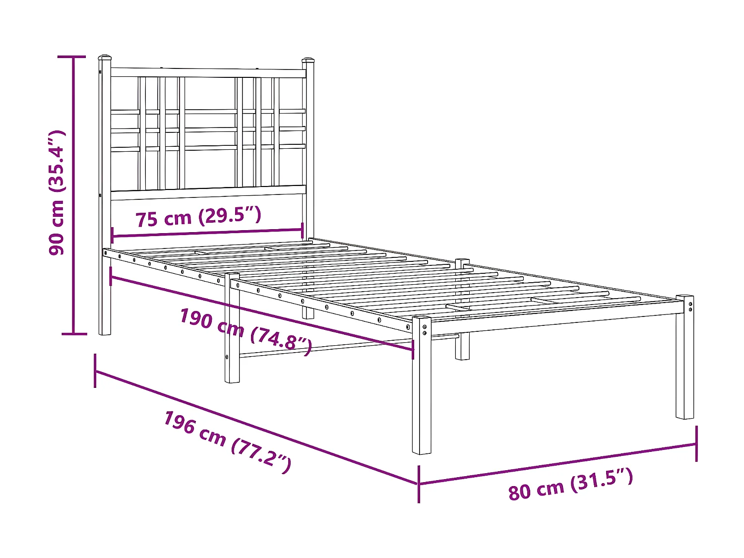 Estrutura de cama com cabeceira 75x190 cm metal preto