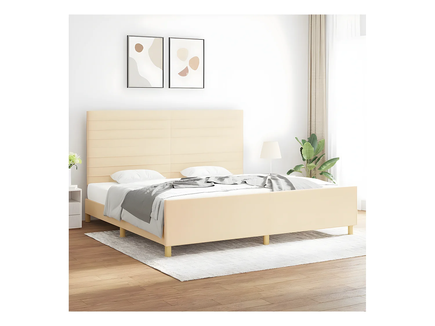 Cadre de lit avec tête de lit Crème 200 x 200 cm Tissu