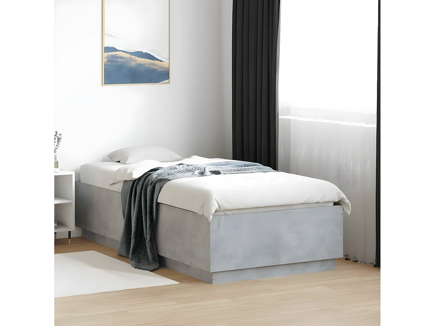 Cadre de lit gris béton 75x190 cm bois d'ingénierie