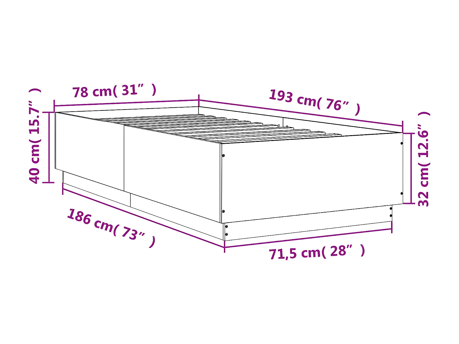 Estructura de cama madera de ingeniería gris hormigón 75x190 cm