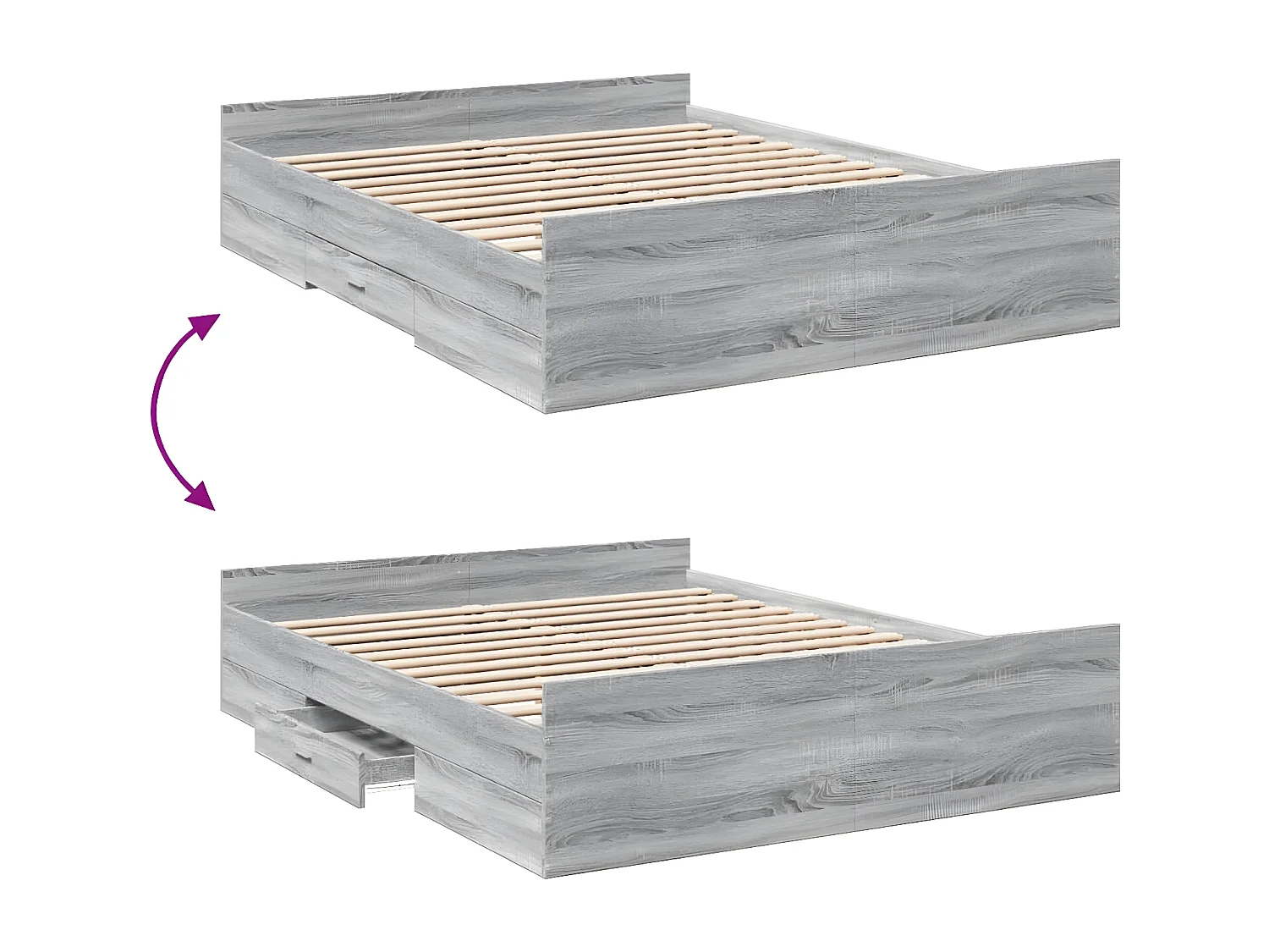 Cama con cajones madera ingeniería gris Sonoma 160x200 cm