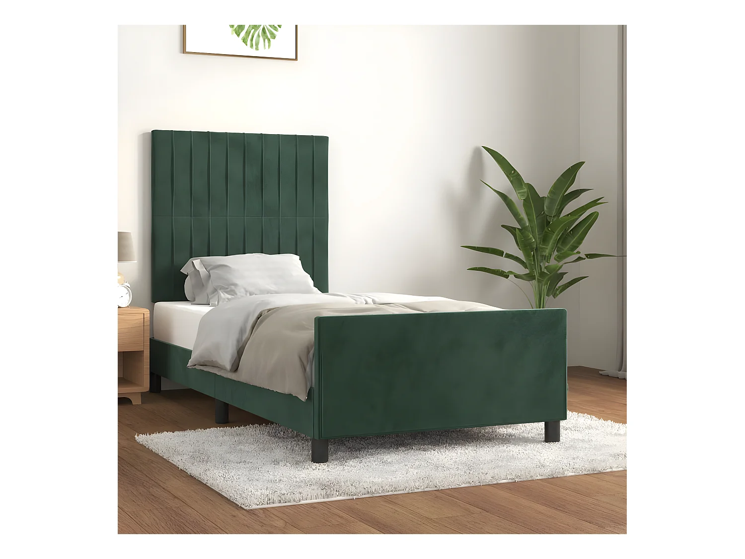 Estructura cama con cabecero terciopelo verde oscuro 90x200 cm