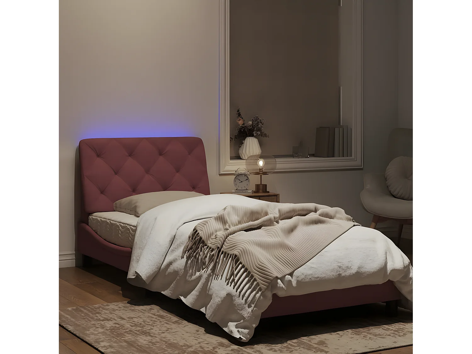 Estrutura de cama c/ luzes LED 90x200 cm veludo rosa