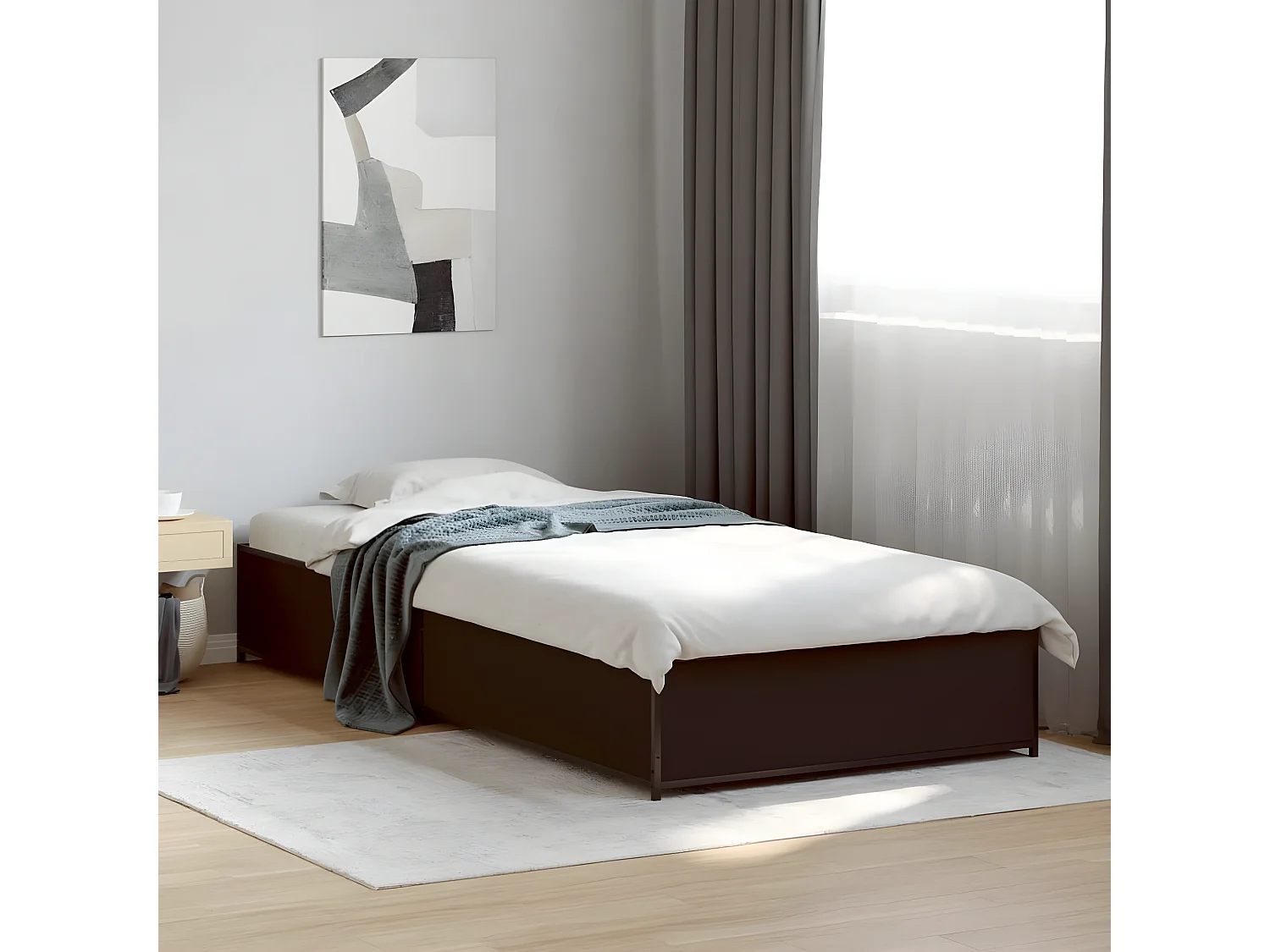 Estructura de cama madera de ingeniería y metal negra 75x190 cm