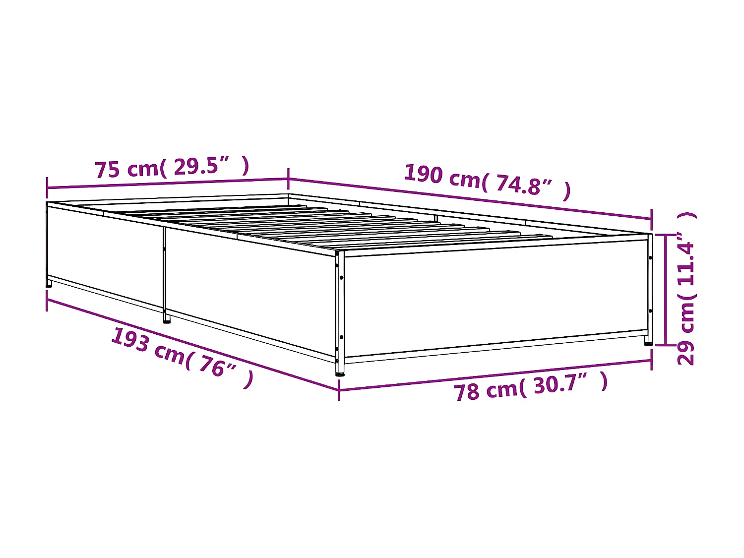 Estructura de cama madera de ingeniería y metal negra 75x190 cm
