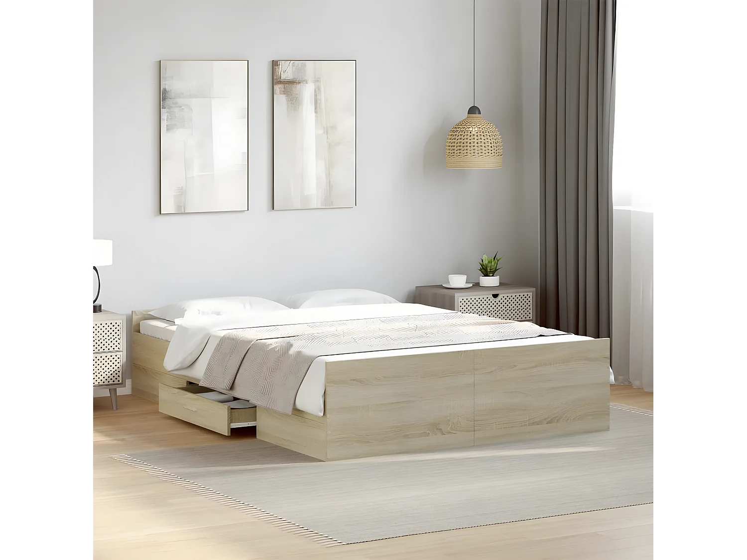 Cama con cajones madera ingeniería roble Sonoma 120x200 cm