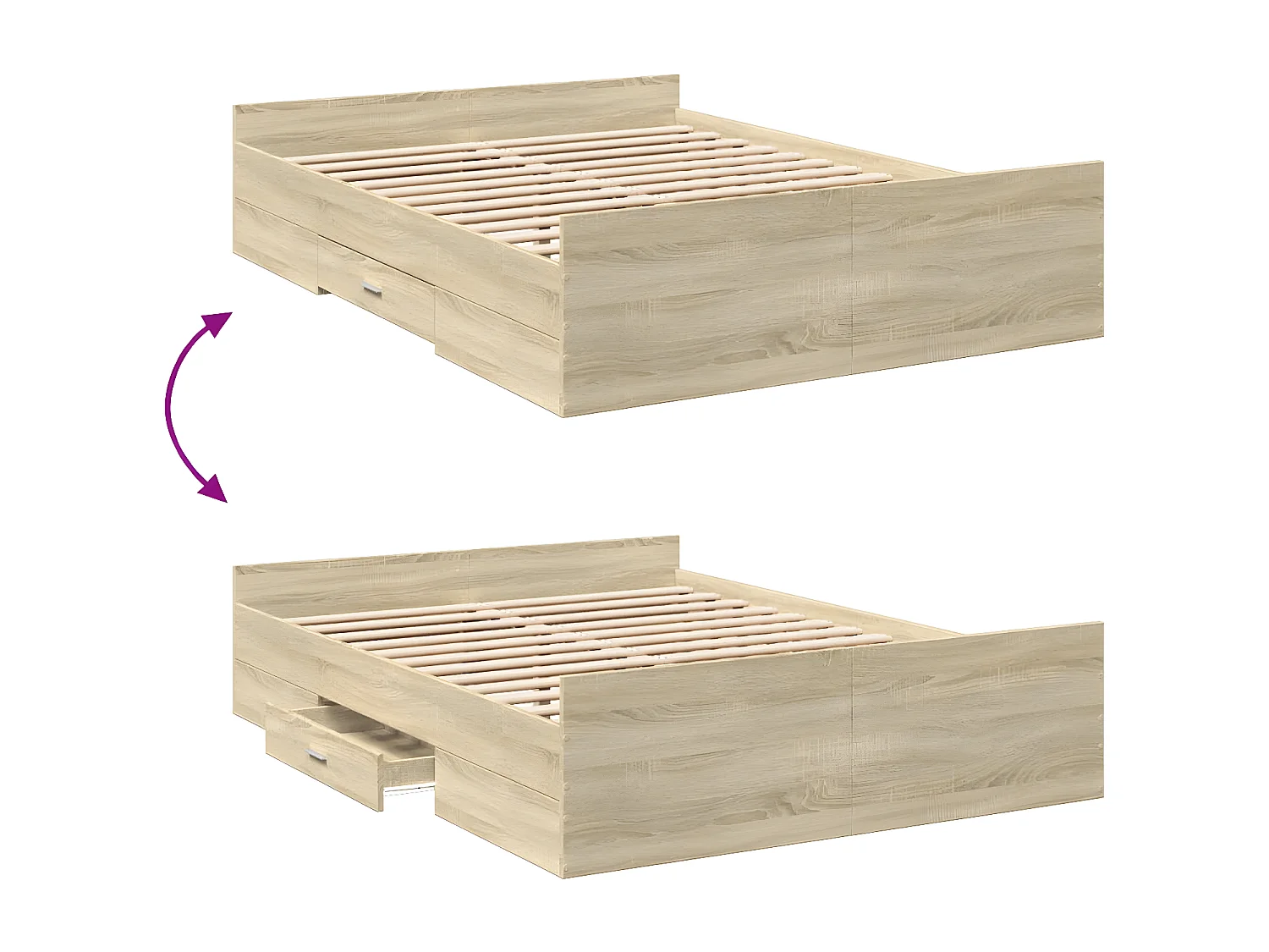 Cama con cajones madera ingeniería roble Sonoma 120x200 cm