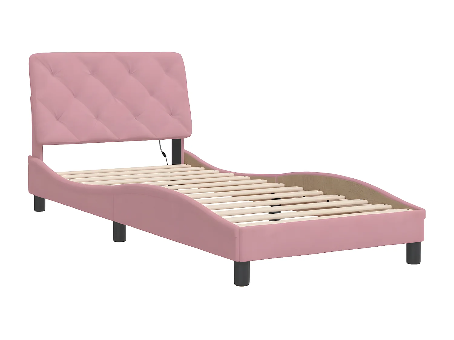 Estructura de cama con luces LED de terciopelo rosa 90x190 cm