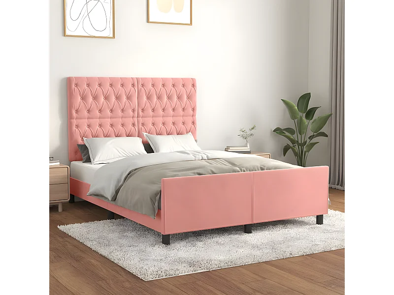 Estructura de cama con cabecero de terciopelo rosa 140x200 cm