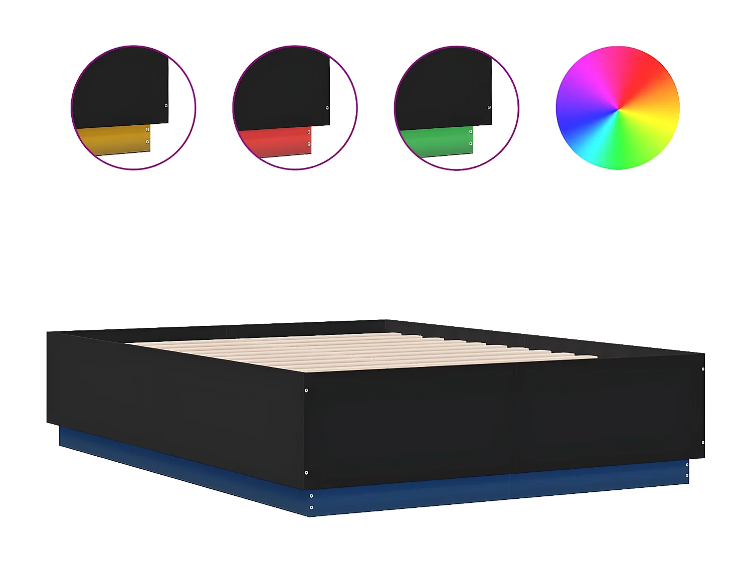 Estrutura cama c/ luzes LED 135x190 cm derivados madeira preto