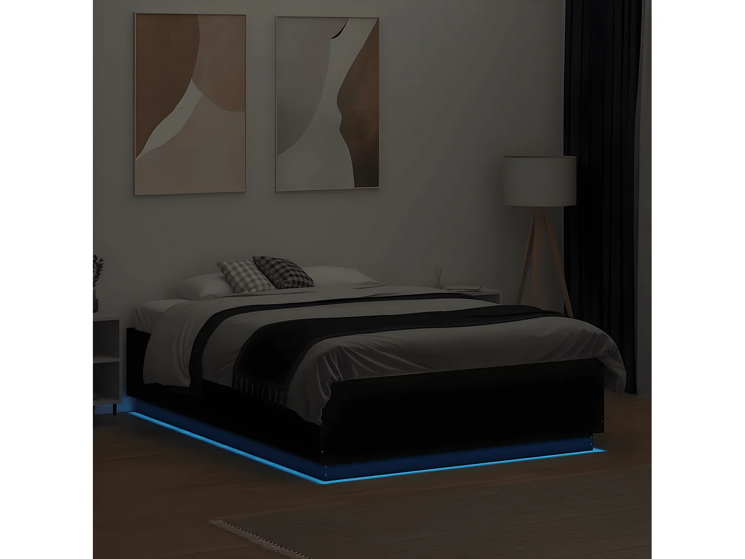 Estrutura cama c/ luzes LED 135x190 cm derivados madeira preto