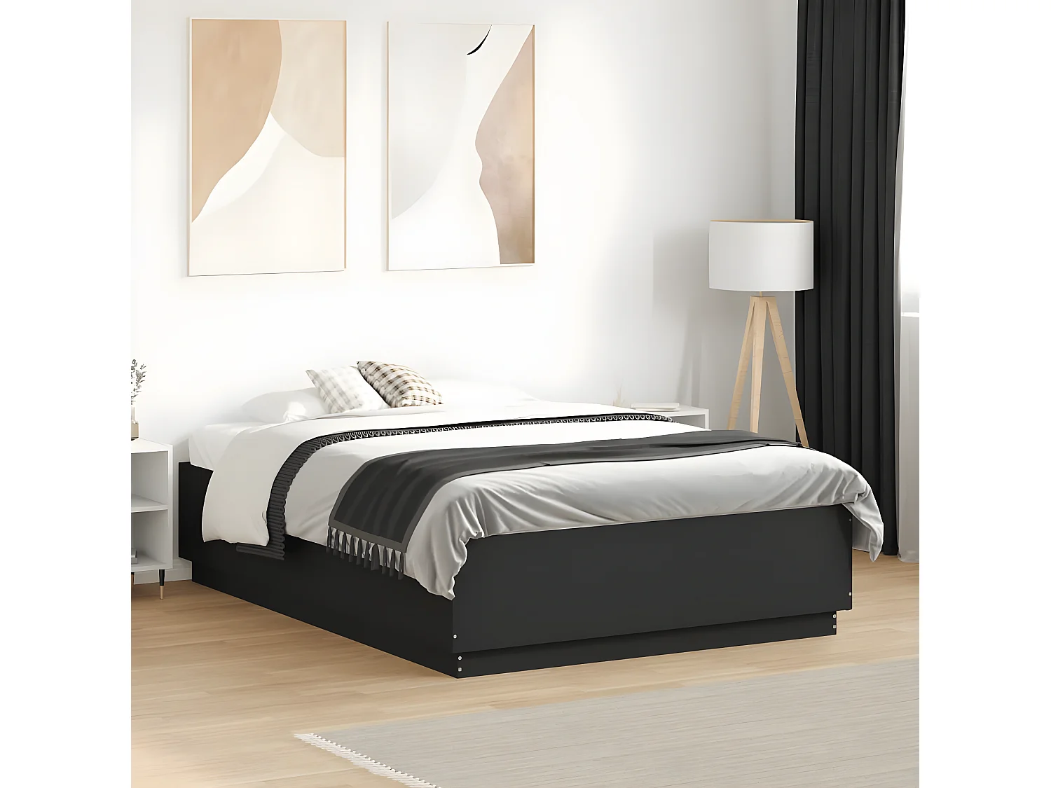 Estrutura cama c/ luzes LED 135x190 cm derivados madeira preto