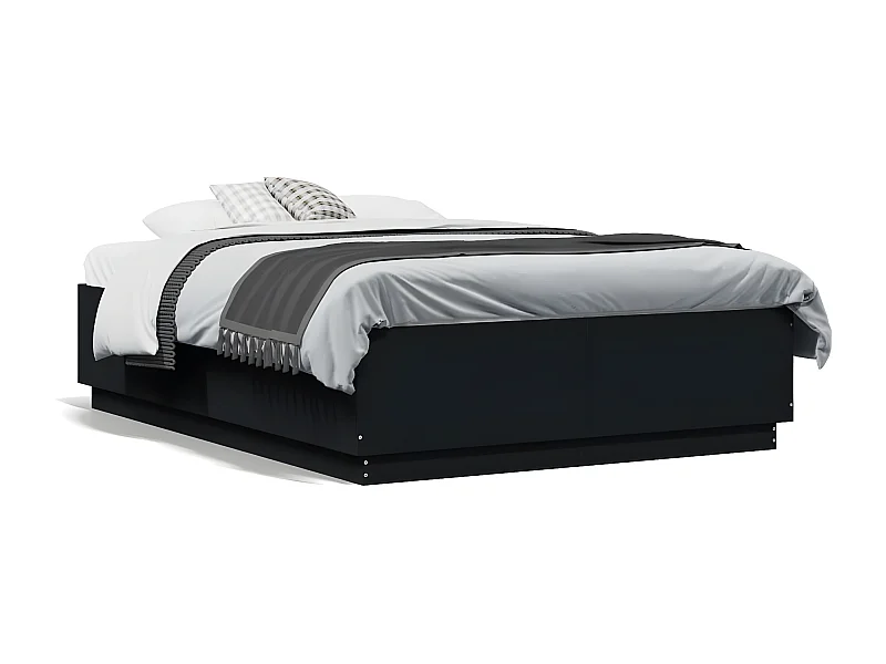 Estrutura cama c/ luzes LED 135x190 cm derivados madeira preto