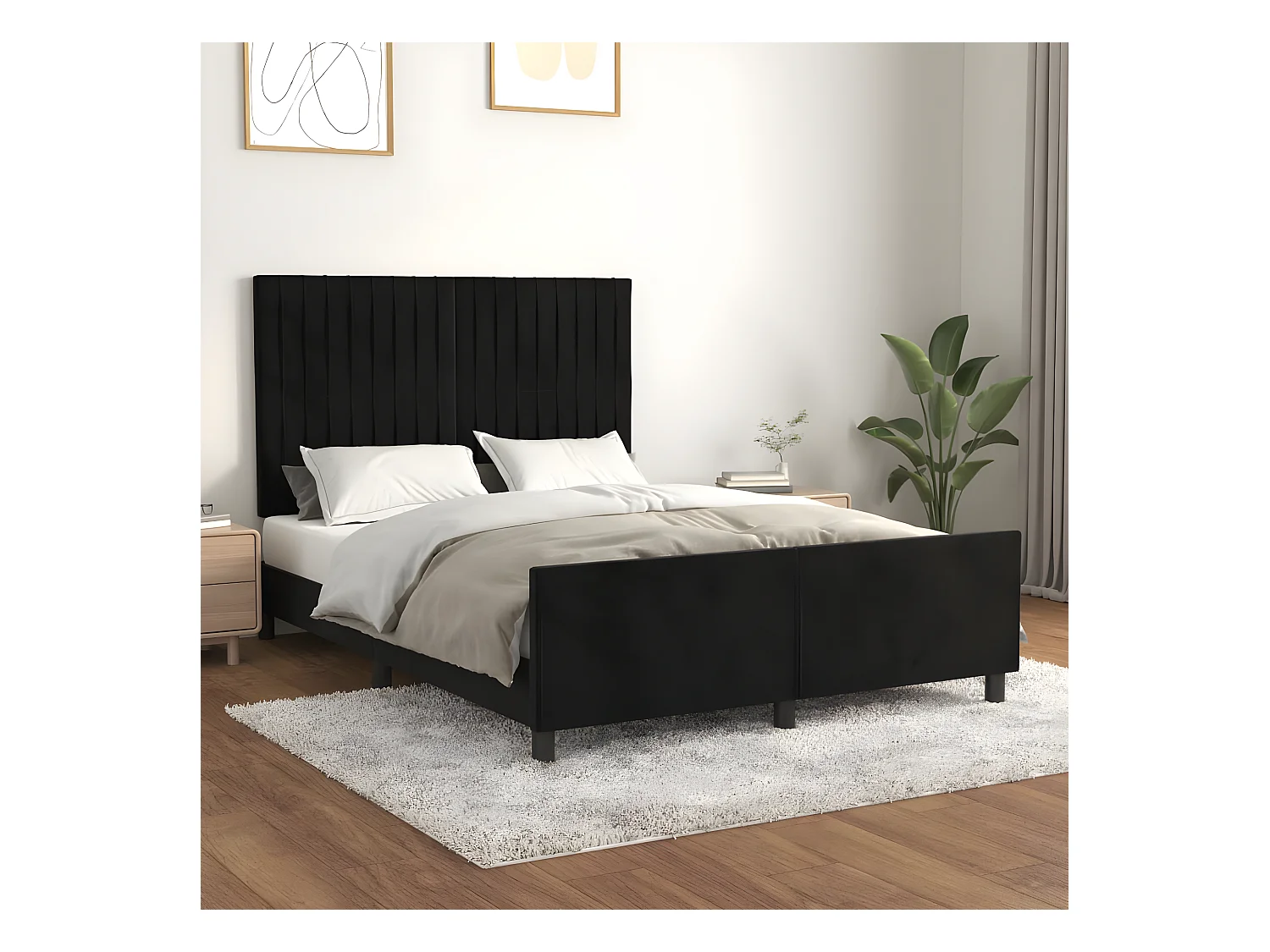 Cadre de lit avec tête de lit Noir 140x190 cm Velours