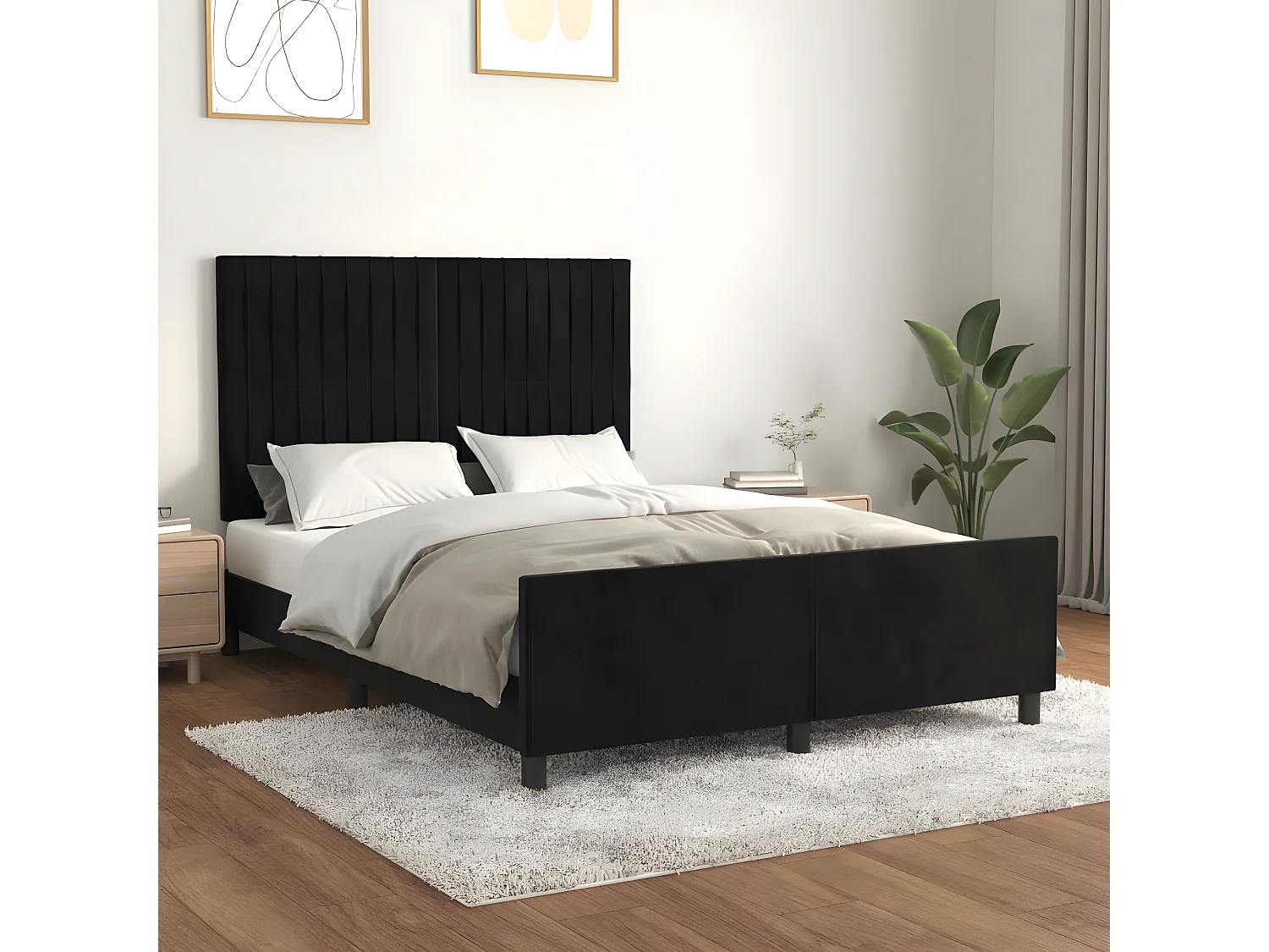 Estructura de cama con cabecero de terciopelo negro 140x190 cm