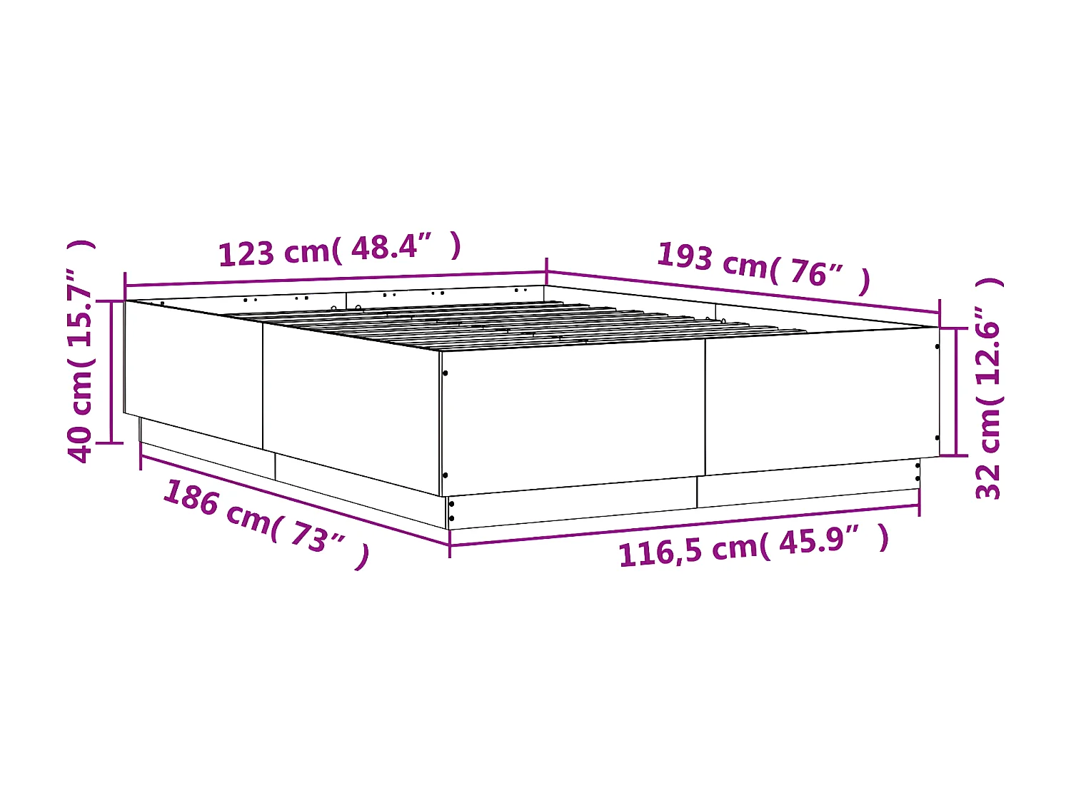 Estructura de cama madera de ingeniería gris hormigón 120x190cm