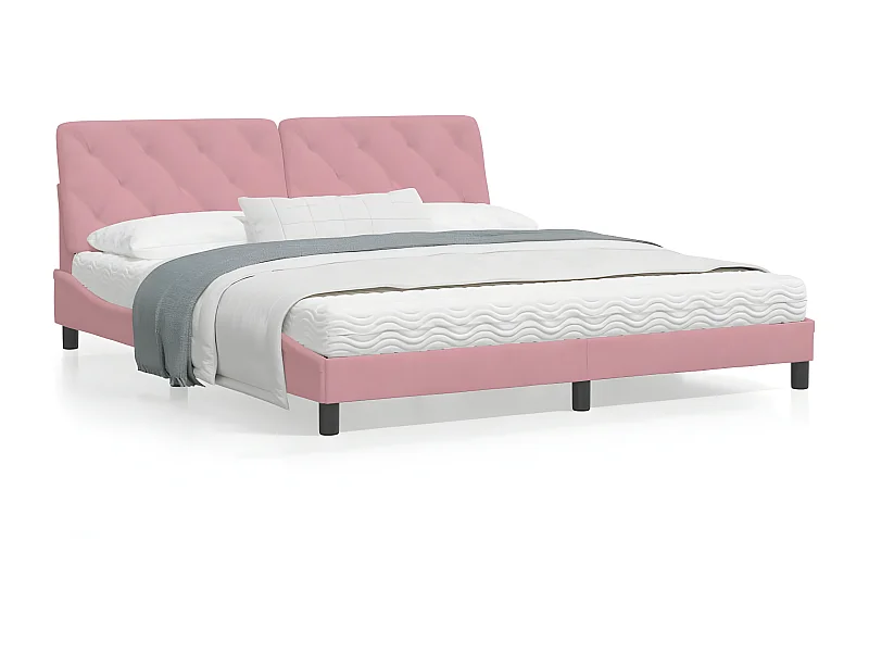 Estrutura de cama c/ cabeceira 180x200 cm veludo rosa