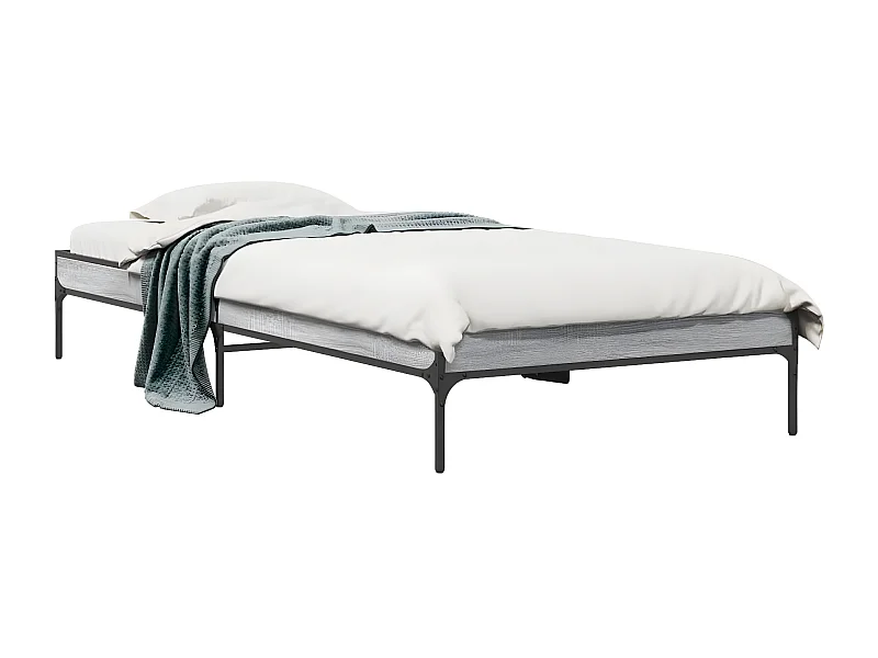 Estructura cama madera ingeniería metal gris Sonoma 100x200 cm