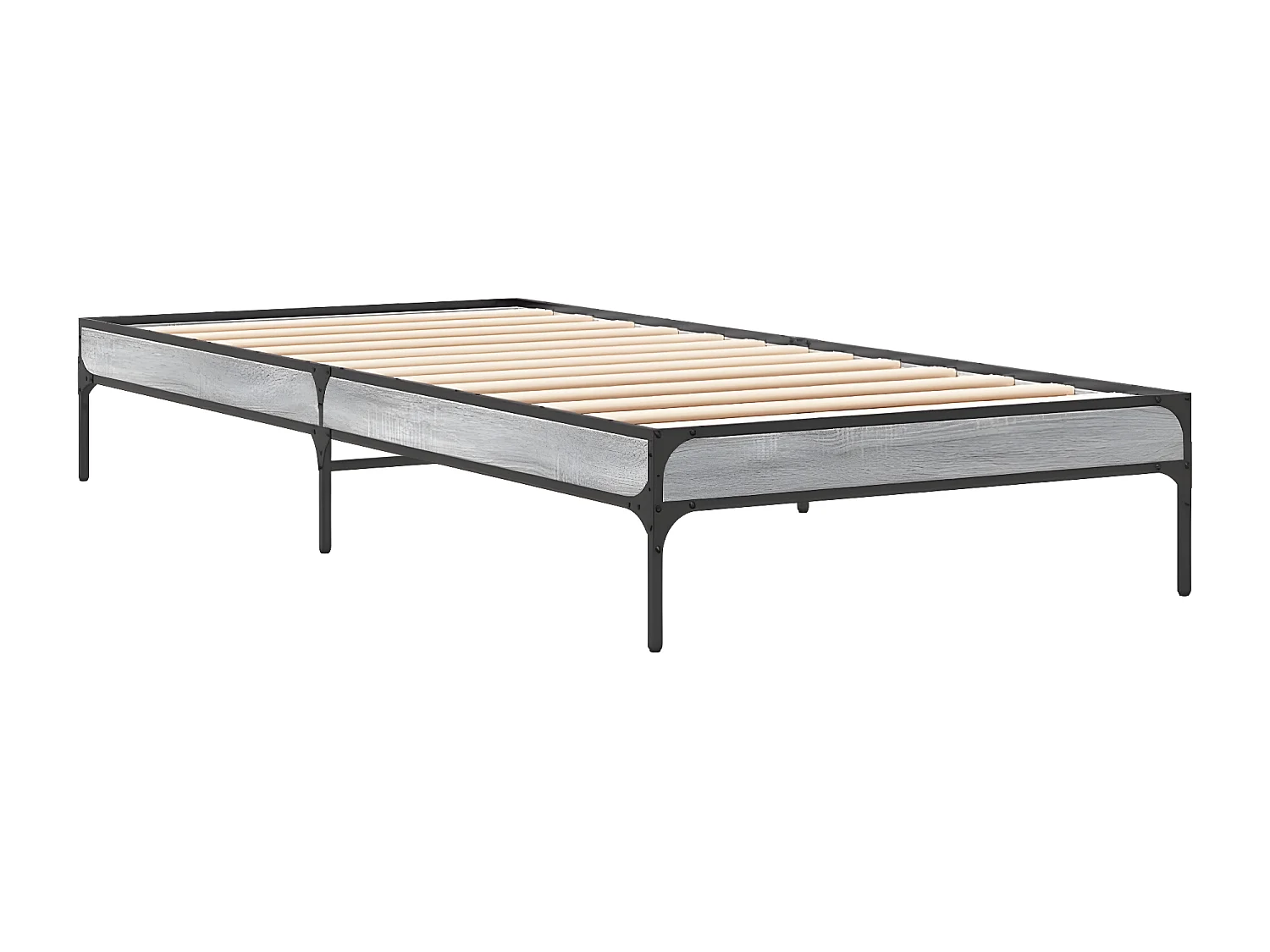 Estructura cama madera ingeniería metal gris Sonoma 100x200 cm