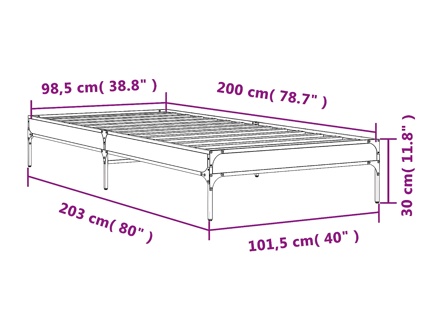 Estructura cama madera ingeniería metal gris Sonoma 100x200 cm