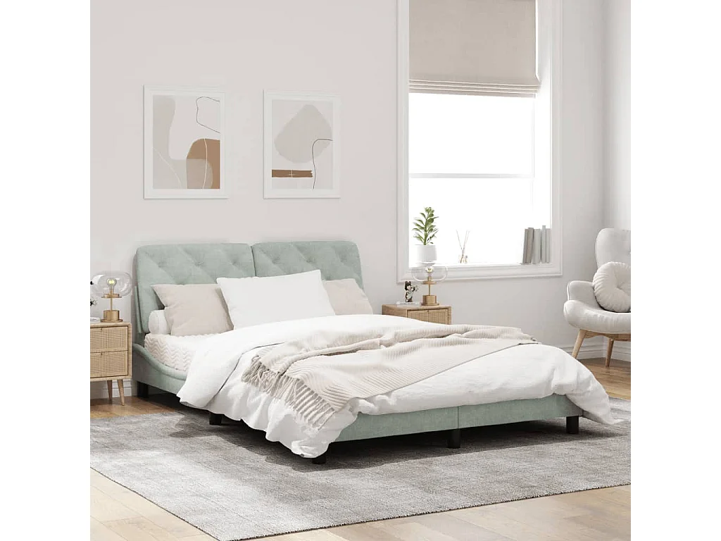 Estructura cama con luces LED terciopelo gris claro 160x200 cm