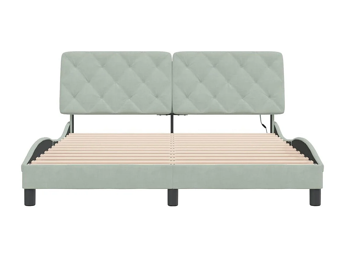 Estrutura de cama c/ luzes LED 160x200 cm veludo cinzento-claro
