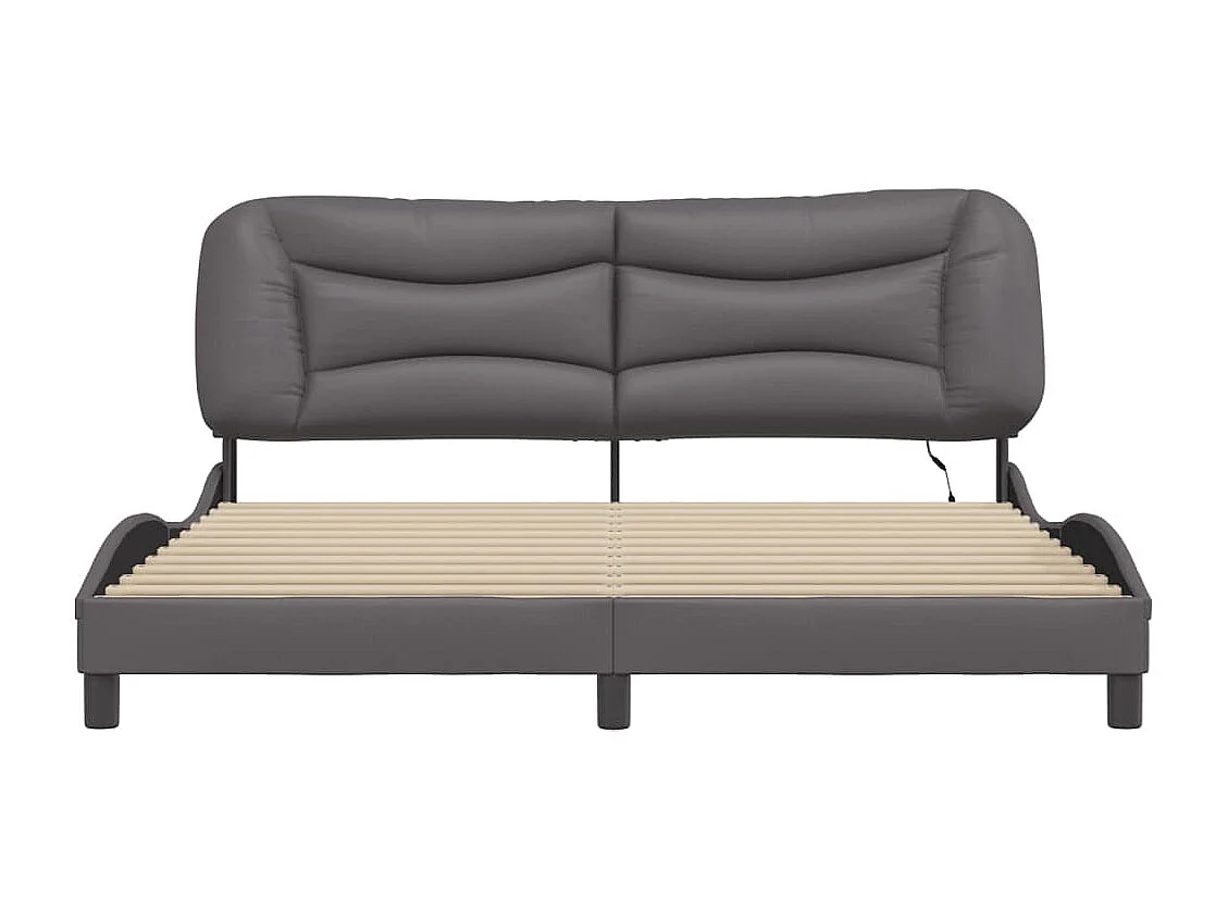 Estructura de cama con luz LED cuero sintético gris 180x200 cm