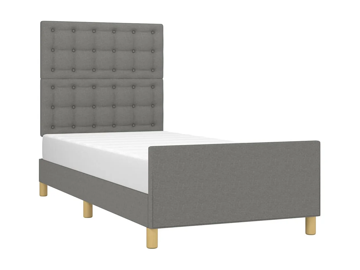 Estrutura de cama c/ cabeceira tecido 90x190 cm cinza-escuro
