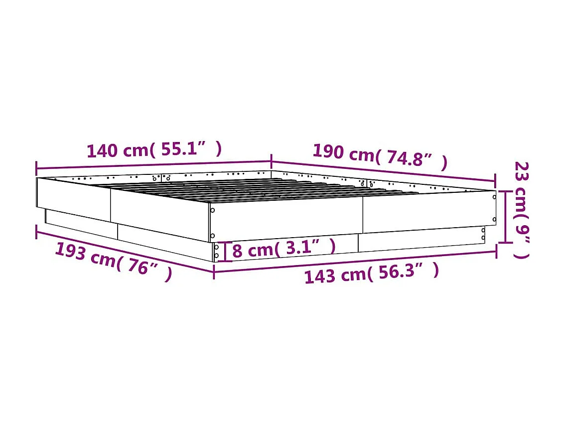 Cadre de lit chêne sonoma 140x190 cm bois d'ingénierie