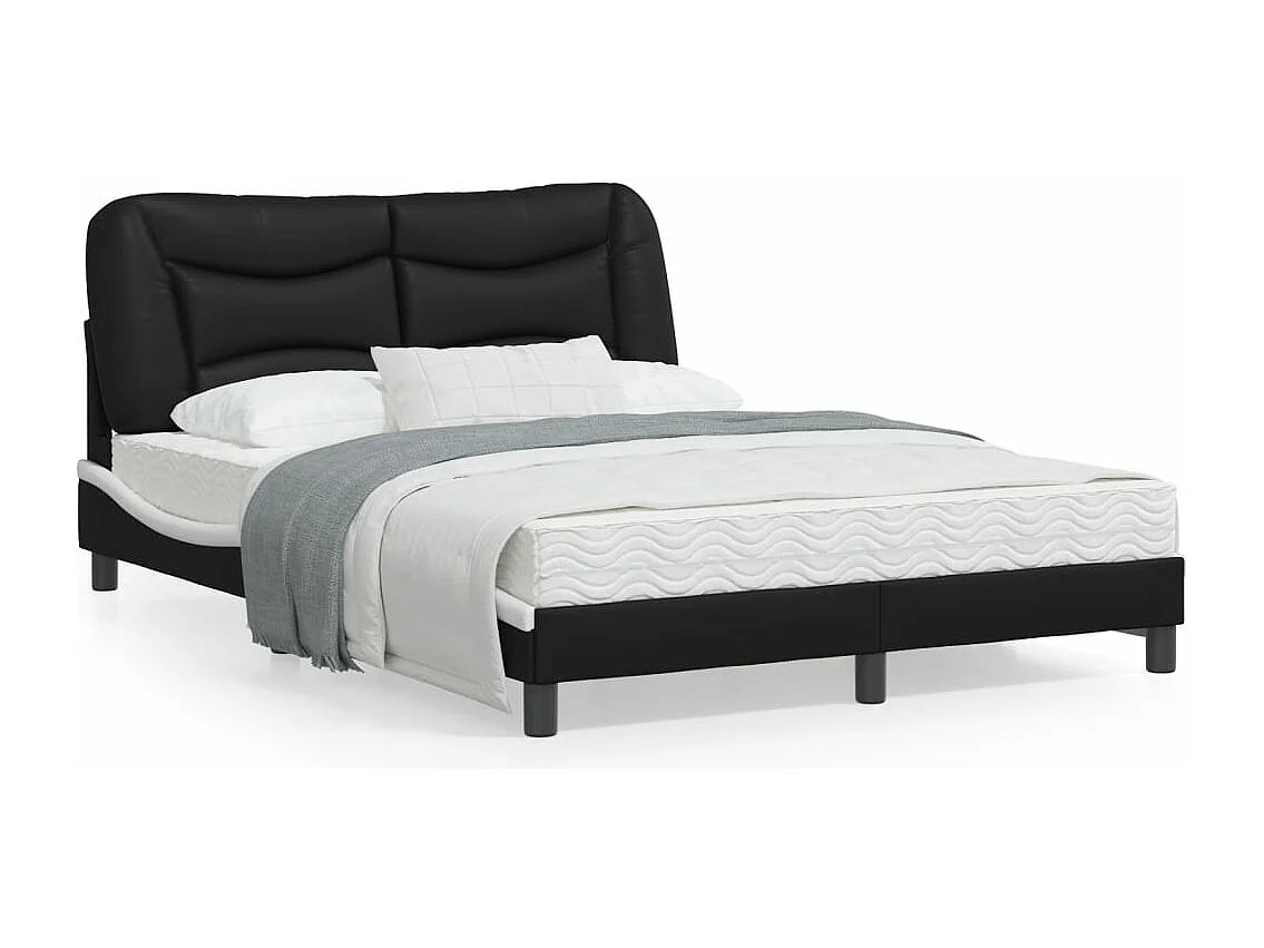Estructura cama con LED cuero sintético negro blanco 140x200 cm