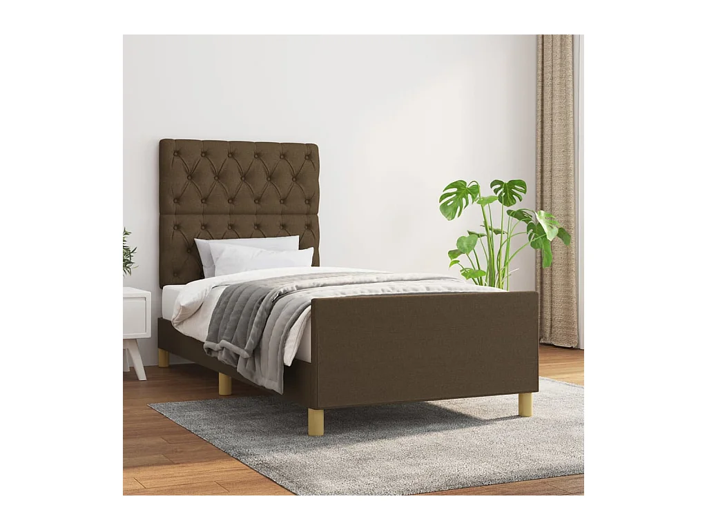 Estructura de cama con cabecero de tela marrón oscuro 80x200 cm