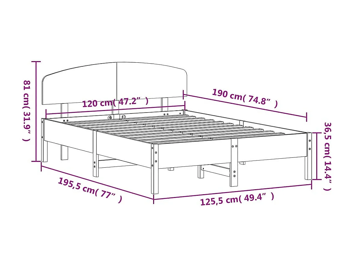 Estrutura cama c/ cabeceira 120x190cm pinho maciço castanho-mel