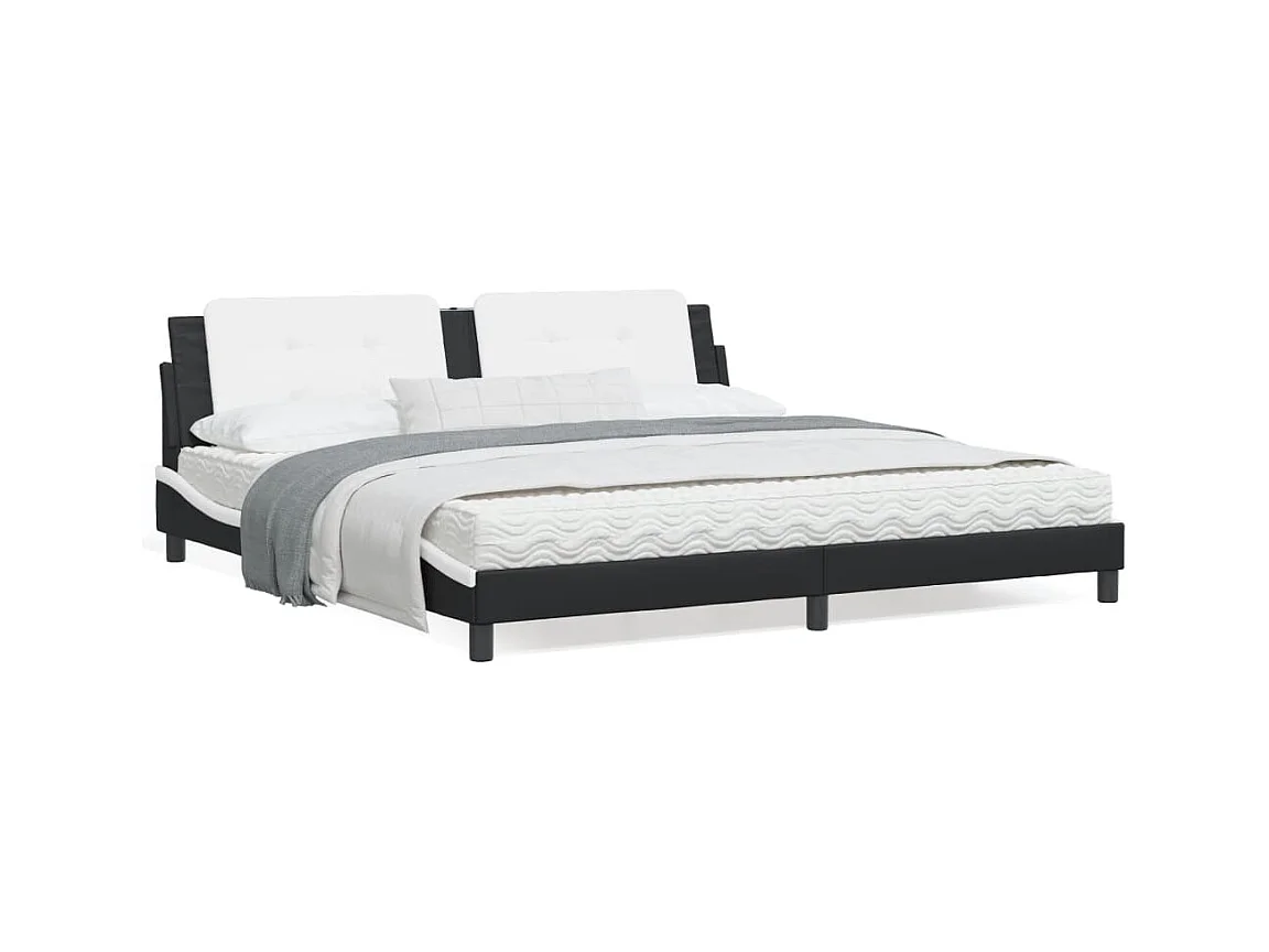 Estructura de cama con cabecero cuero sintético negro y blanco