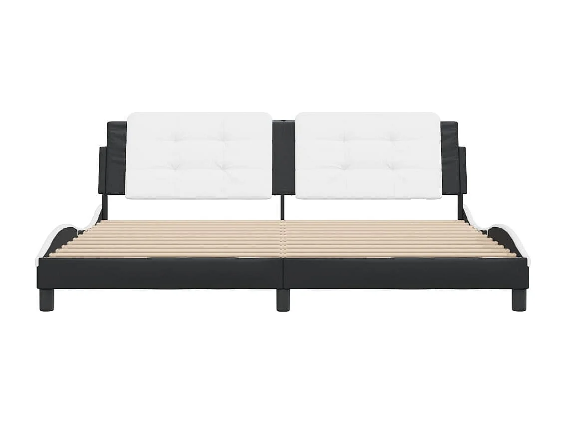 Estrutura de cama c/ cabeceira couro artificial preto e branco