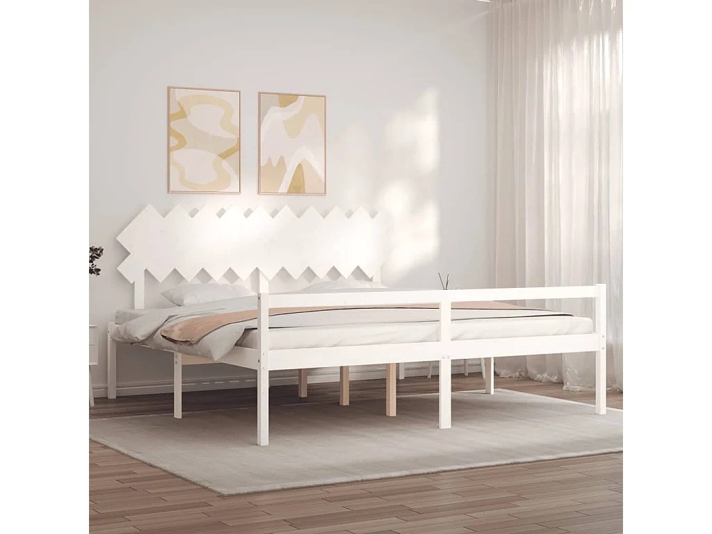 Estrutura de cama com cabeceira 200x200cm madeira maciça branco