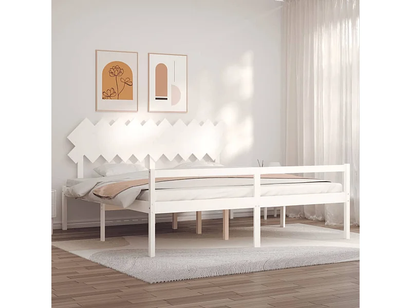 Estrutura de cama com cabeceira 200x200cm madeira maciça branco