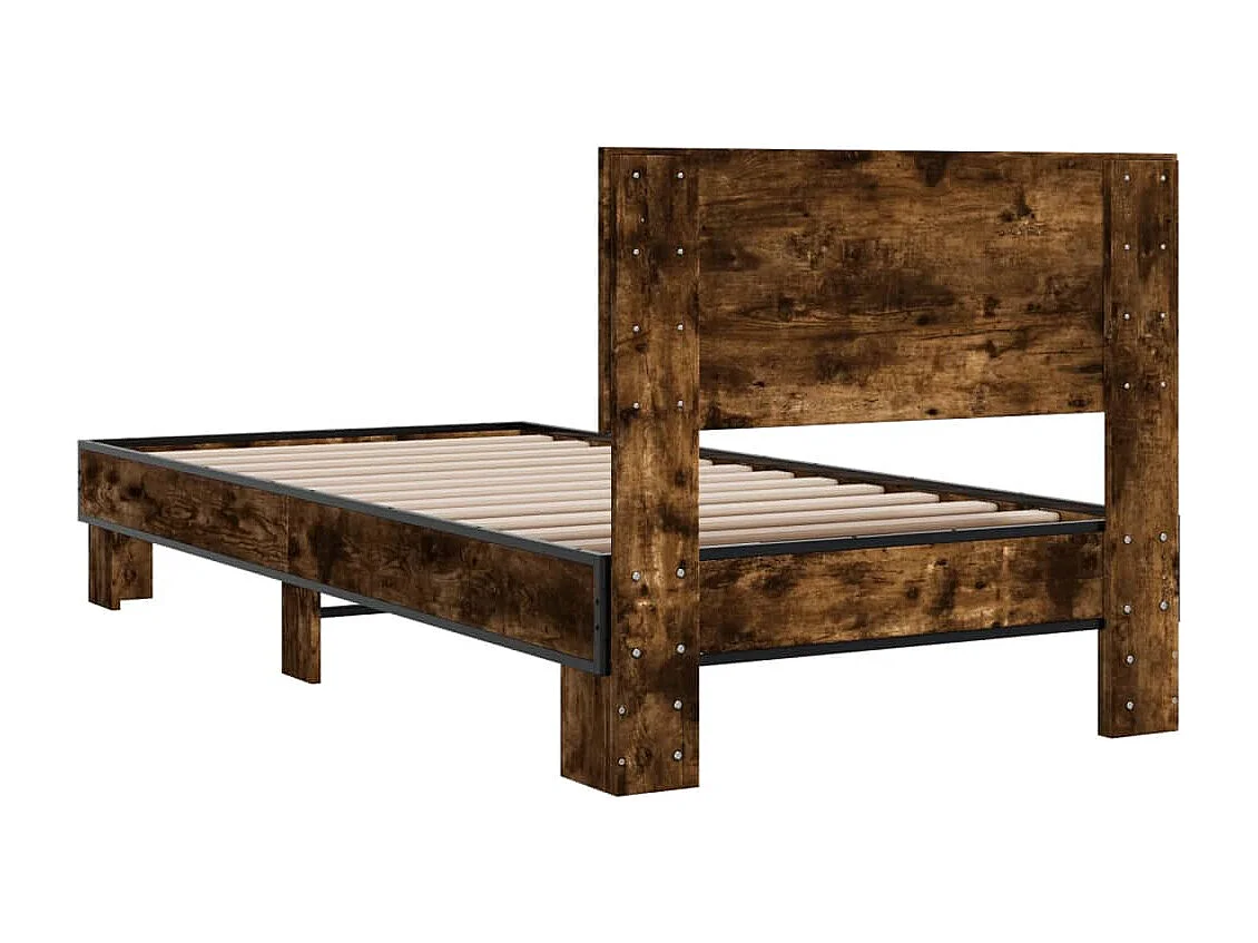 Cadre de lit chêne fumé 100x200 cm bois d'ingénierie et métal