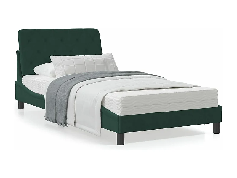 Estrutura de cama c/ cabeceira 100x200 cm veludo verde-escuro