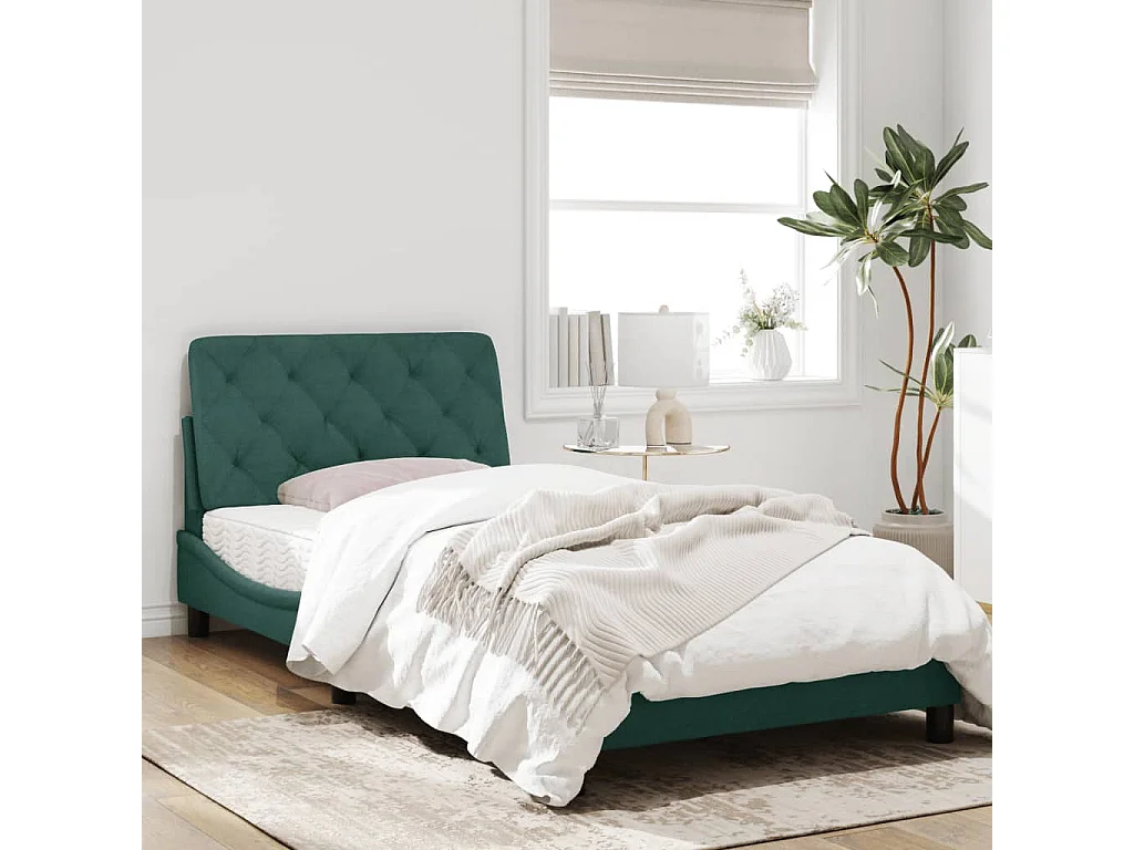 Estructura cama con cabecero terciopelo verde oscuro 100x200 cm