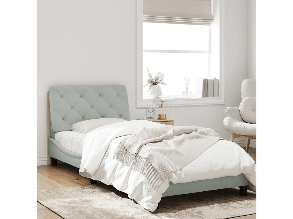 Estructura cama con luces LED terciopelo gris claro 80x200 cm