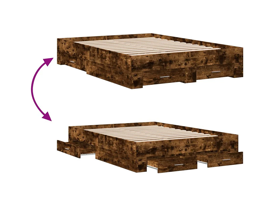 Cadre de lit et tiroirs chêne fumé 140x190 cm bois d'ingénierie