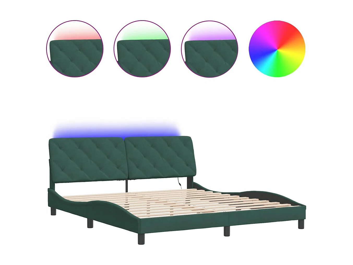 Estructura cama con luces LED terciopelo verde oscuro 180x200cm