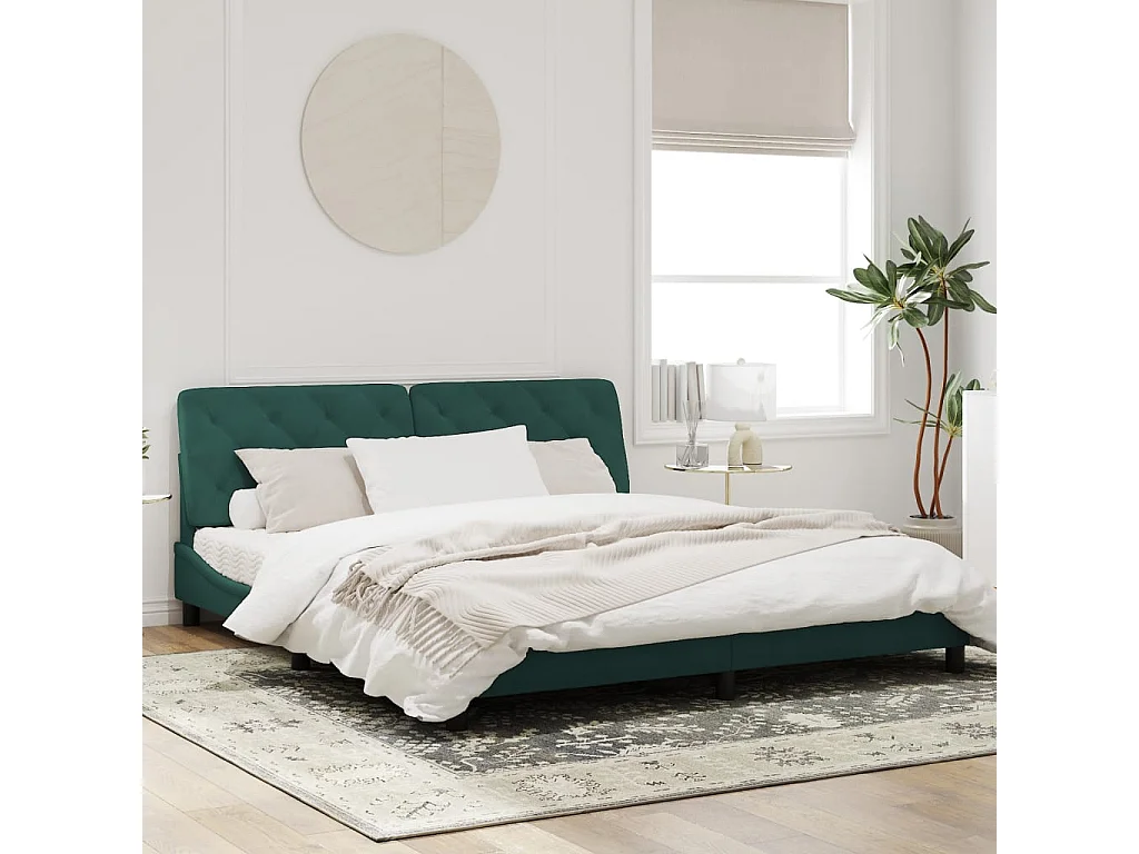 Estructura cama con luces LED terciopelo verde oscuro 180x200cm