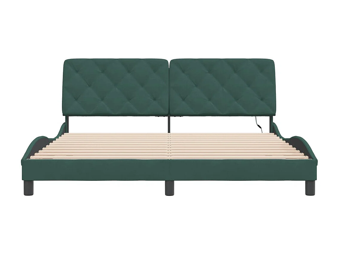 Estructura cama con luces LED terciopelo verde oscuro 180x200cm