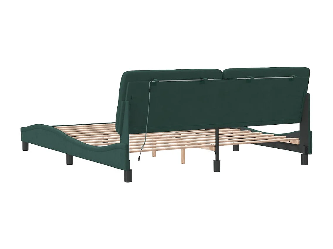 Estructura cama con luces LED terciopelo verde oscuro 180x200cm
