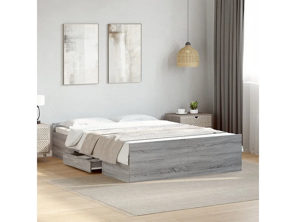 Cama con cajones madera de ingeniería gris Sonoma 135x190 cm