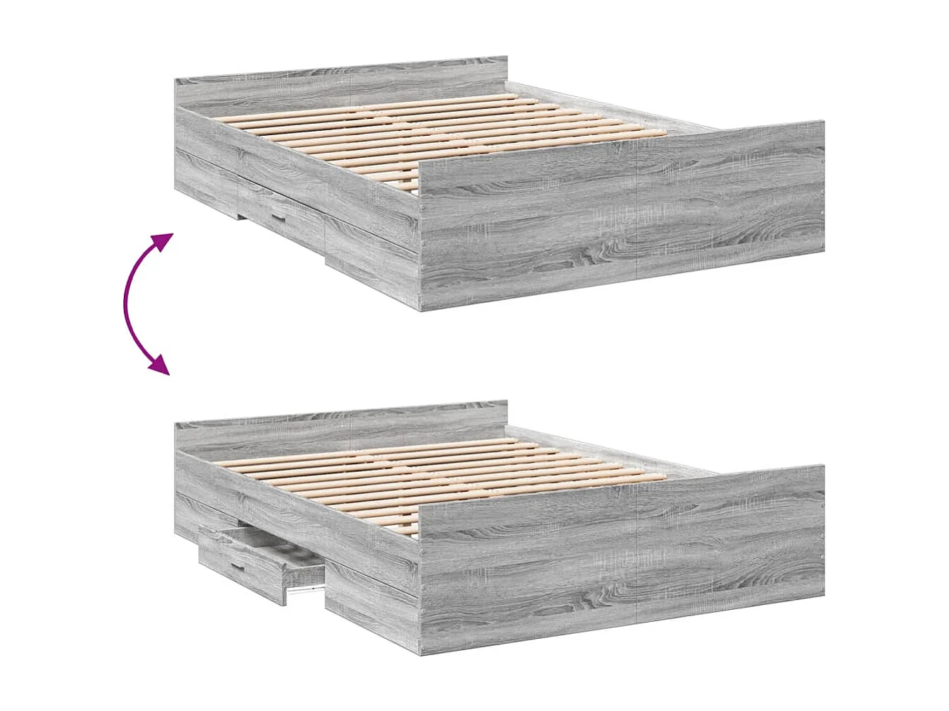 Cama con cajones madera de ingeniería gris Sonoma 135x190 cm