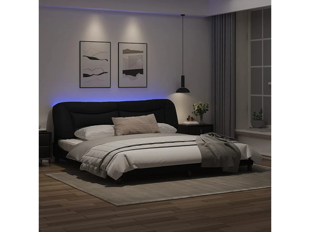 Estructura cama con luces LED cuero sintético negro 200x200 cm