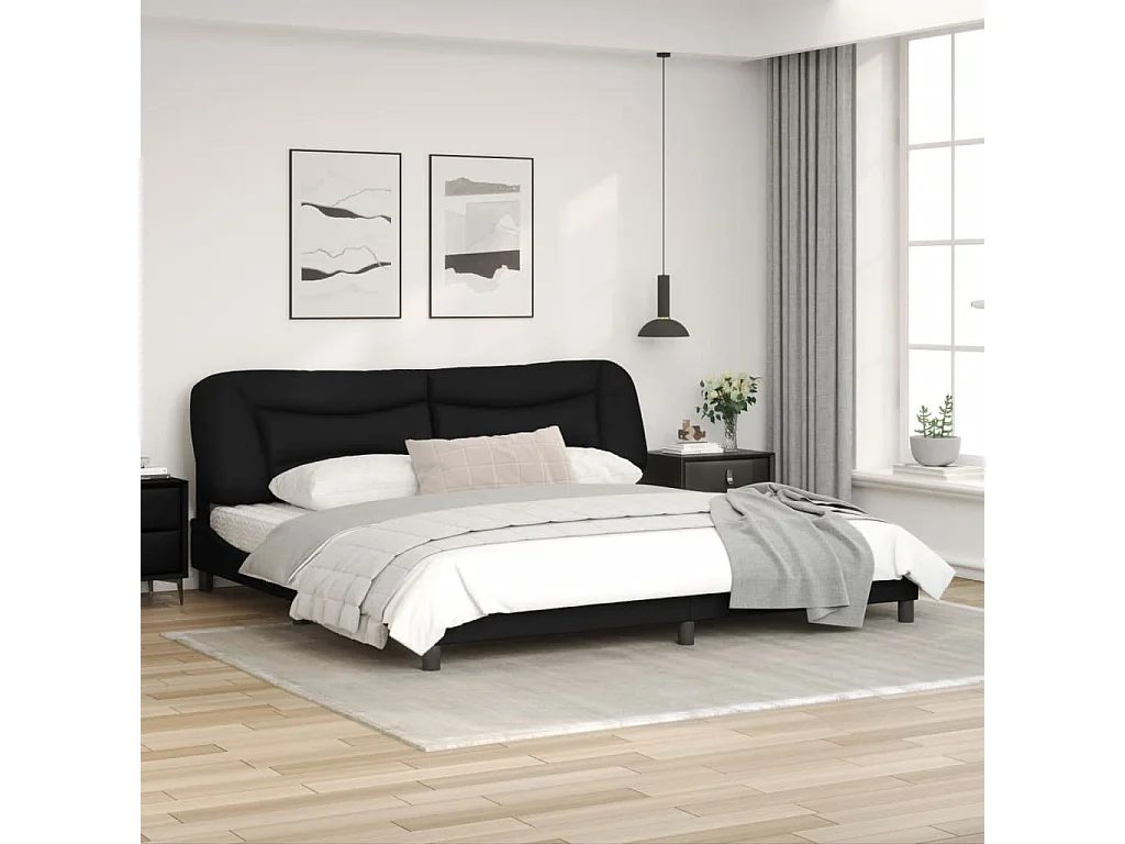 Estrutura de cama c/ luzes LED 200x200cm couro artificial preto